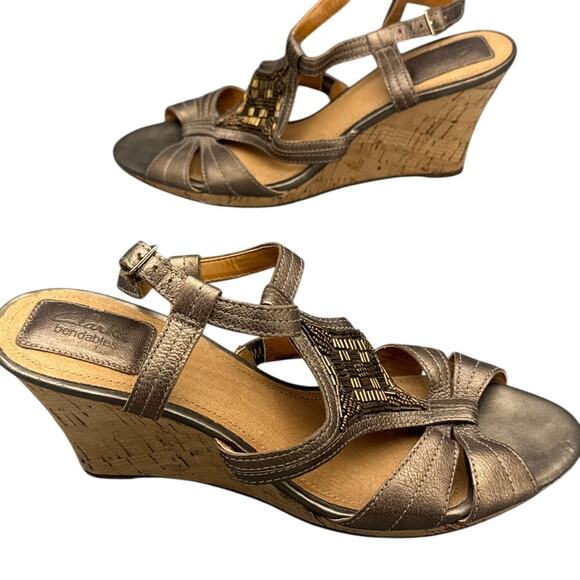 Clarks Bendables Bronze Beaded Slingback Cork Wedge Comfort Sandal Women 9 W - Picture 9 of 9